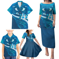Blue Polynesia Family Matching Puletasi and Hawaiian Shirt Tribal Pattern Tropical Frangipani LT14 - Polynesian Pride