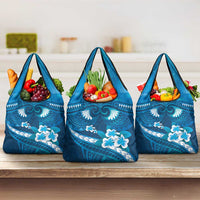 Blue Polynesia Grocery Bag Tribal Pattern Tropical Frangipani LT14 3-pack One Size Blue - Polynesian Pride
