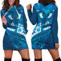Blue Polynesia Hoodie Dress Tribal Pattern Tropical Frangipani LT14 - Polynesian Pride
