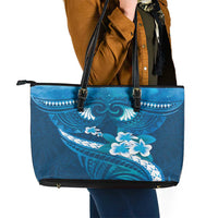 Blue Polynesia Leather Tote Bag Tribal Pattern Tropical Frangipani LT14 - Polynesian Pride