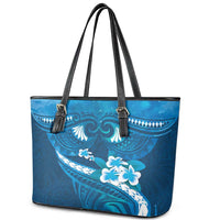 Blue Polynesia Leather Tote Bag Tribal Pattern Tropical Frangipani LT14 - Polynesian Pride