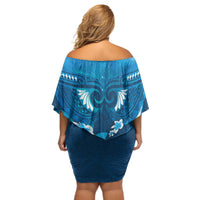 Blue Polynesia Off Shoulder Short Dress Tribal Pattern Tropical Frangipani LT14 - Polynesian Pride