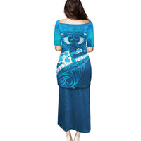 Blue Polynesia Puletasi Tribal Pattern Tropical Frangipani LT14 - Polynesian Pride