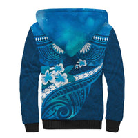 Blue Polynesia Sherpa Hoodie Tribal Pattern Tropical Frangipani LT14 - Polynesian Pride