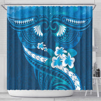 Blue Polynesia Shower Curtain Tribal Pattern Tropical Frangipani