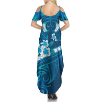 Blue Polynesia Summer Maxi Dress Tribal Pattern Tropical Frangipani LT14 - Polynesian Pride