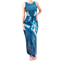 Blue Polynesia Tank Maxi Dress Tribal Pattern Tropical Frangipani LT14 Women Blue - Polynesian Pride