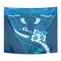 Blue Polynesia Tapestry Tribal Pattern Tropical Frangipani