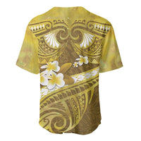 Gold Polynesia Baseball Jersey Tribal Pattern Tropical Frangipani