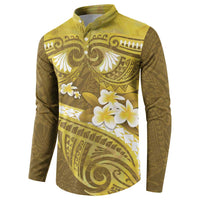 Gold Polynesia Button Sweatshirt Tribal Pattern Tropical Frangipani LT14 - Polynesian Pride