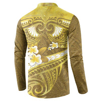 Gold Polynesia Button Sweatshirt Tribal Pattern Tropical Frangipani LT14 - Polynesian Pride