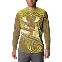 Gold Polynesia Button Sweatshirt Tribal Pattern Tropical Frangipani LT14 - Polynesian Pride
