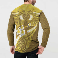 Gold Polynesia Button Sweatshirt Tribal Pattern Tropical Frangipani LT14 - Polynesian Pride