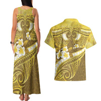 Gold Polynesia Couples Matching Tank Maxi Dress and Hawaiian Shirt Tribal Pattern Tropical Frangipani LT14 - Polynesian Pride