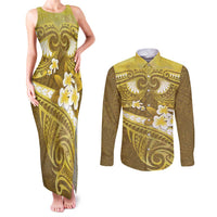Gold Polynesia Couples Matching Tank Maxi Dress and Long Sleeve Button Shirt Tribal Pattern Tropical Frangipani LT14 Gold - Polynesian Pride