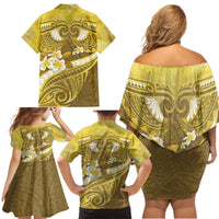 Gold Polynesia Family Matching Off Shoulder Short Dress and Hawaiian Shirt Tribal Pattern Tropical Frangipani LT14 - Polynesian Pride