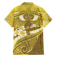 Gold Polynesia Family Matching Off Shoulder Short Dress and Hawaiian Shirt Tribal Pattern Tropical Frangipani LT14 - Polynesian Pride