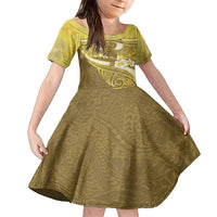 Gold Polynesia Family Matching Summer Maxi Dress and Hawaiian Shirt Tribal Pattern Tropical Frangipani LT14 Daughter's Dress Gold - Polynesian Pride