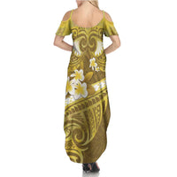 Gold Polynesia Family Matching Summer Maxi Dress and Hawaiian Shirt Tribal Pattern Tropical Frangipani LT14 - Polynesian Pride