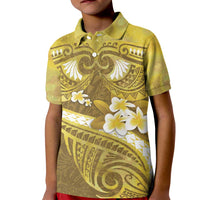 Gold Polynesia Kid Polo Shirt Tribal Pattern Tropical Frangipani