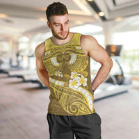 Gold Polynesia Men Tank Top Tribal Pattern Tropical Frangipani LT14 Gold - Polynesian Pride