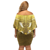 Gold Polynesia Off Shoulder Short Dress Tribal Pattern Tropical Frangipani LT14 - Polynesian Pride