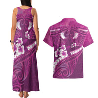Pink Polynesia Couples Matching Tank Maxi Dress and Hawaiian Shirt Tribal Pattern Tropical Frangipani LT14 - Polynesian Pride