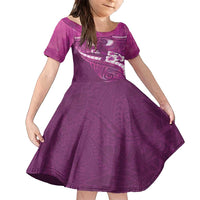 Pink Polynesia Family Matching Off Shoulder Maxi Dress and Hawaiian Shirt Tribal Pattern Tropical Frangipani LT14 Daughter's Dress Pink - Polynesian Pride