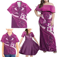 Pink Polynesia Family Matching Off Shoulder Maxi Dress and Hawaiian Shirt Tribal Pattern Tropical Frangipani LT14 - Polynesian Pride