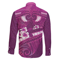 Pink Polynesia Family Matching Off Shoulder Short Dress and Hawaiian Shirt Tribal Pattern Tropical Frangipani