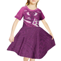 Pink Polynesia Kid Short Sleeve Dress Tribal Pattern Tropical Frangipani