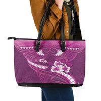 Pink Polynesia Leather Tote Bag Tribal Pattern Tropical Frangipani LT14 - Polynesian Pride