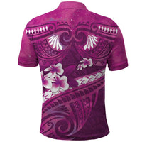 Pink Polynesia Polo Shirt Tribal Pattern Tropical Frangipani
