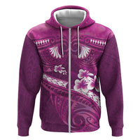 Pink Polynesia Zip Hoodie Tribal Pattern Tropical Frangipani