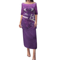 Purple Polynesia Family Matching Puletasi and Hawaiian Shirt Tribal Pattern Tropical Frangipani LT14 Mom's Dress Purple - Polynesian Pride