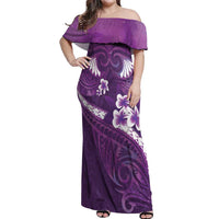 Purple Polynesia Off Shoulder Maxi Dress Tribal Pattern Tropical Frangipani LT14 Women Purple - Polynesian Pride