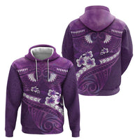 Purple Polynesia Zip Hoodie Tribal Pattern Tropical Frangipani