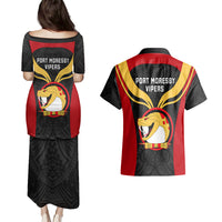 Papua New Guinea Rugby Couples Matching Puletasi Dress and Hawaiian Shirt Port Moresby Vipers PNG Polynesian Pattern LT14 - Polynesian Pride