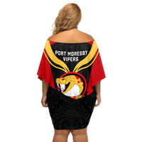 Papua New Guinea Rugby Off Shoulder Short Dress Port Moresby Vipers PNG Polynesian Pattern LT14 - Polynesian Pride