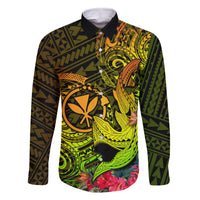 Hawaii Family Matching Summer Maxi Dress and Hawaiian Shirt Kanaka Map With Polynesian Shark Tattoo Reggae Unique LT14 Dad's Shirt - Long Sleeve Reggae - Polynesian Pride