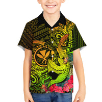 Hawaii Family Matching Tank Maxi Dress and Hawaiian Shirt Kanaka Map With Polynesian Shark Tattoo Reggae Unique LT14 Son's Shirt Reggae - Polynesian Pride