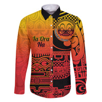 Personalised Ia Ora Na Marquesas Islands Family Matching Long Sleeve Bodycon Dress and Hawaiian Shirt Mata Tiki Marquesan Tattoo LT14 Dad's Shirt - Long Sleeve Red - Polynesian Pride
