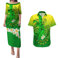 Kia Orana Cook Islands Couples Matching Puletasi and Hawaiian Shirt Kuki Airani Tattoo Pattern With Sea Turtle LT14 Green - Polynesian Pride