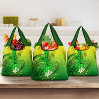 Kia Orana Cook Islands Grocery Bag Kuki Airani Tattoo Pattern With Sea Turtle LT14 3-pack One Size Green - Polynesian Pride