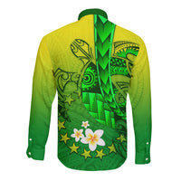 Kia Orana Cook Islands Long Sleeve Button Shirt Kuki Airani Tattoo Pattern With Sea Turtle LT14 - Polynesian Pride