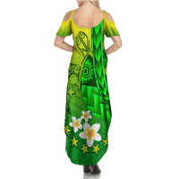 Kia Orana Cook Islands Summer Maxi Dress Kuki Airani Tattoo Pattern With Sea Turtle LT14 - Polynesian Pride