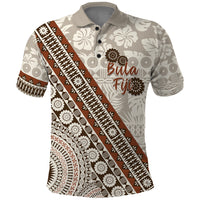 Bula Fiji Polo Shirt Fijian Masi Tapa Cloth Vintage Vibes LT14 Beige - Polynesian Pride