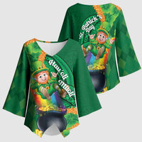St Patrick's Day Hawaii Kimono Sleeve Blouse Hauoli Maoli Funny Shaka Leprechaun LT14 - Polynesian Pride
