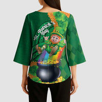 St Patrick's Day Hawaii Kimono Sleeve Blouse Hauoli Maoli Funny Shaka Leprechaun LT14 - Polynesian Pride