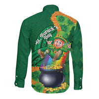 St Patrick's Day Hawaii Long Sleeve Button Shirt Hauoli Maoli Funny Shaka Leprechaun LT14 - Polynesian Pride